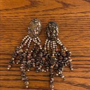 Genuine Tigers Eye Stone and Silver Beaded Dangle Earrings